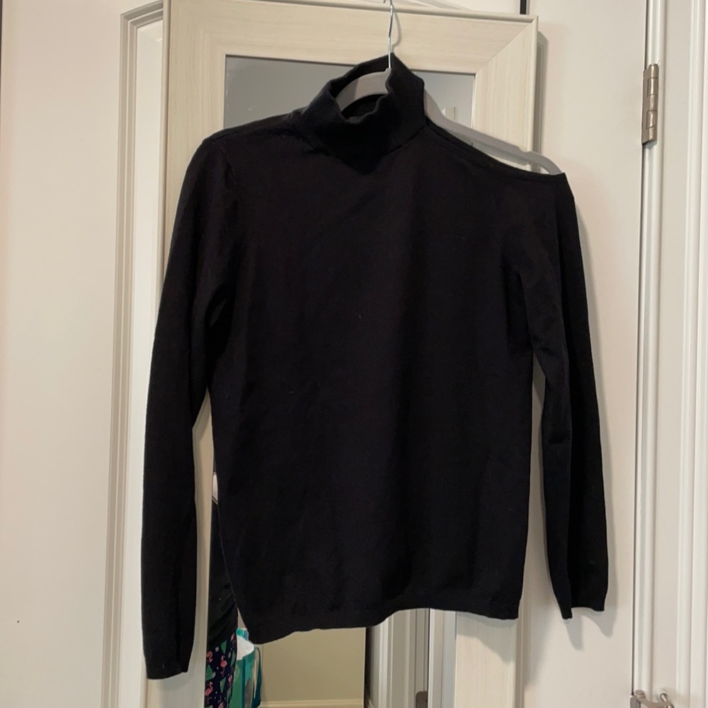 Black One Sided Cold Shoulder Turtle Neck